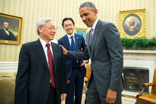Tổng Bí thư Nguyễn Phú Trọng và Tổng thống Mỹ Obama tại Nhà Trắng năm 2015.