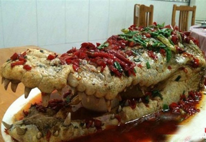 Đại gia 'chơi ngông' ở Trung Quốc đã chiêu đãi các vị khách mời món cá sấu nguyên con khiến nhiều người hoảng hồn