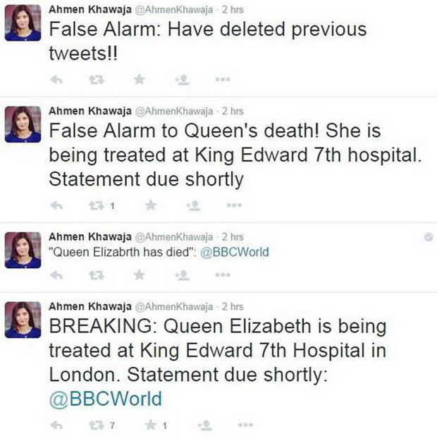 Nữ phóng viên hãng BBC sau đó đã phải ngay lập tức đính chính tin đồn ‘Nữ hoàng Anh qua đời’