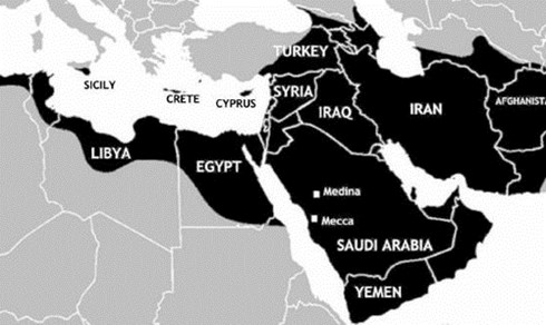 Bản đồ Đế chế Arab hay còn gọi là Caliphate thời đó
