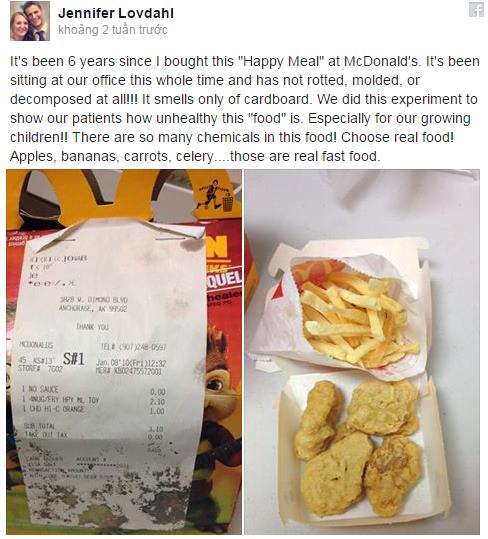 Bằng chứng cho thấy  đồ ăn McDonald’s bày 6 năm không mốc
