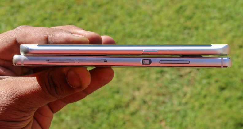 Độ dày của 2 smartphone S6 Edge và Huawei P8
