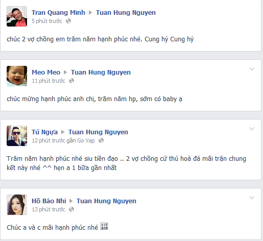 BTV Quang Minh đang có lịch công tác cùng Hãy chọn giá đúng nên gửi lời chúc hai vợ chồng Tuấn Hưng qua facebook