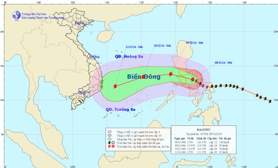 Dự báo thời tiết ngày mai, sáng sớm 9/12 bão Hagupit sẽ đi vào khu vực phía Đông biển Đông