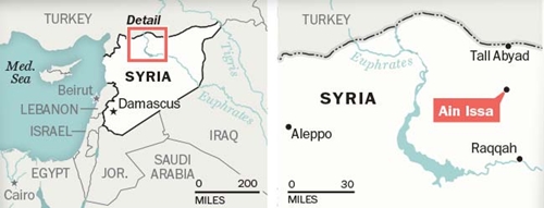  Chiến sự Syria: Vị trí Ayn Issa, Syria. Đồ họa: Washington Post