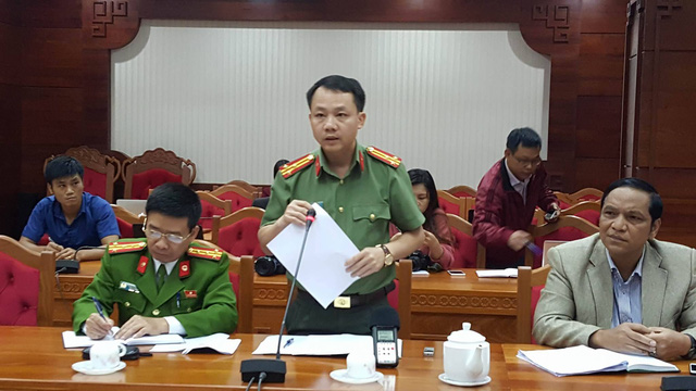  Thượng tá Bùi Trọng Tuấn trong buổi họp báo về vụ nổ lớn tại trụ sở Công an tỉnh Đắk Lắk. Ảnh: Dân trí