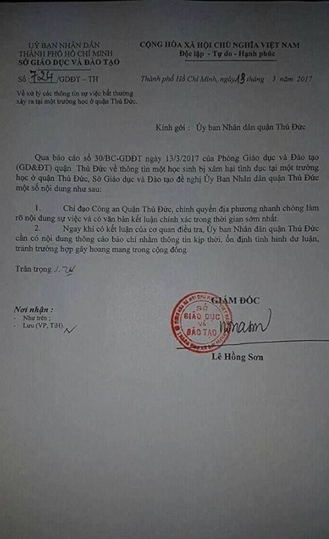  Sở Giáo dục và Đào tạo TP. Hồ Chí Minh đề nghị làm rõ vụ học sinh nghi bị xâm hại tại trường