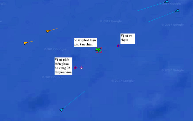 Vị trí chìm tàu Hải Thành 26 đã được xác định. Ảnh: Vietnam MRCC