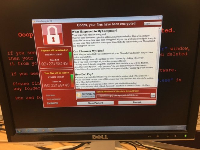 Một máy tính bị nhiễm mã độc WannaCry thuộc hệ thống y tế công của Anh.  Ảnh: The Intercept 