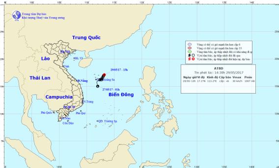  Vị trí và hướng đi của Áp thấp nhiệt đới trên biển Đông. Ảnh: TTKTTVTW