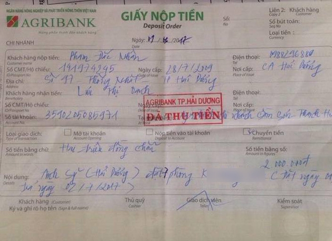  Phiếu thanh toán của du khách khi đặt phòng tại khách sạn ở Sầm Sơn. Ảnh: Trí thức trẻ
