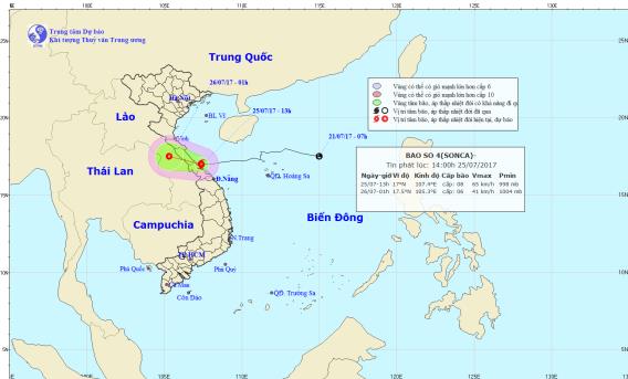  Trong 3 giờ tới bão số 4 sẽ đổ bộ vào đất liền các tỉnh từ Hà Tĩnh đến Quảng Trị. Ảnh: TTDBKTTVTW