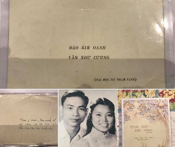  Thiệp cưới của thầy Văn Như Cương và cô Đào Kim Oanh. Ảnh: Facebook Văn Thùy Dương
