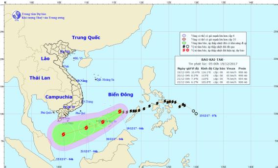  Vị trí và hướng đi của cơn bão Kai-tak trên biển Đông. Ảnh: TTDBKTTVTW