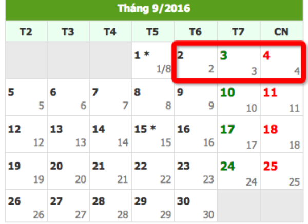 Lịch nghỉ lễ 2/9/2016, người lao động được nghỉ 3 ngày liên tiếp