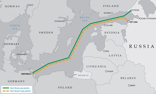 Dự án ‘Dòng chảy Phương Bắc-2’ (đường đứt gãy màu vàng) đang đe doạ kinh tế Ukraine