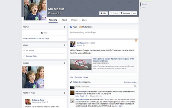 Một trang Facebook giả mạo danh tính nạn nhân trên máy bay Malaysia MH17 để trục lợi