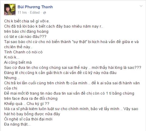 Dòng chia sẻ của chị Chanh về tin đồn Hồ Ngọc Hà bị Phương Thanh tát thu hút sự chú ý của nhiều người