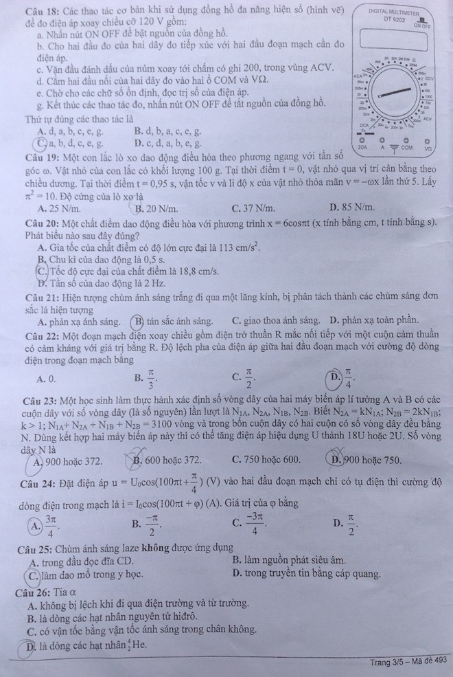 Câu số 7 mã đề thi 692 trong đề thi môn vật lý 2014 có thể 