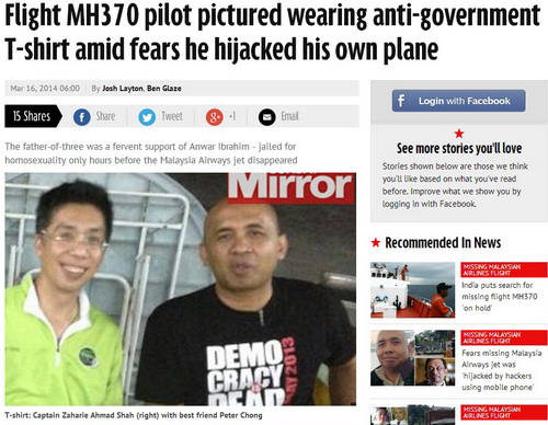 Phi công chính láy máy bay MH370 Malaysia mất tích