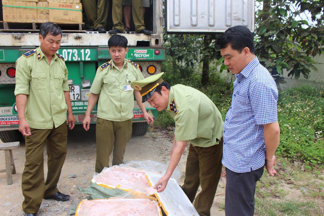 Hà Tĩnh: Bắt giữ xe container chở 5 tấn nầm lợn thối đang trên đường vào Nam tiêu thụ