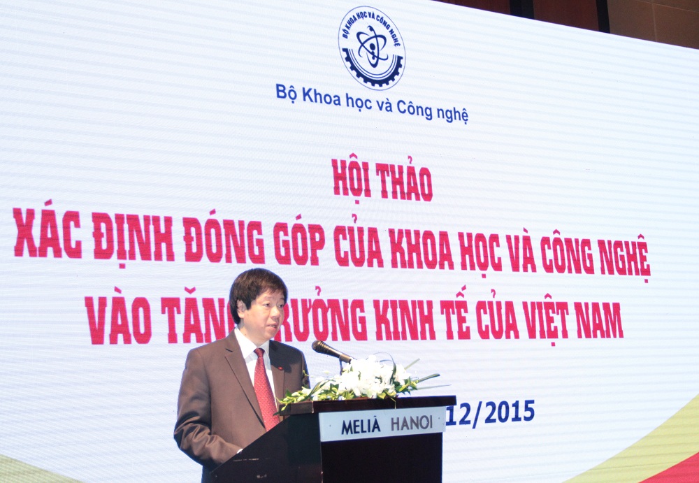 Thứ trưởng Bộ Khoa học và Công nghệ Trần Quốc Khánh phát biểu tại Hội thảo Xác định đóng góp của KH&CN vào tăng trưởng kinh tế của Việt Nam