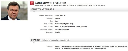 Cựu tổng thống bị lật đổ Yanukovich đã bị Interpol phát lệnh truy nã vào hôm qua