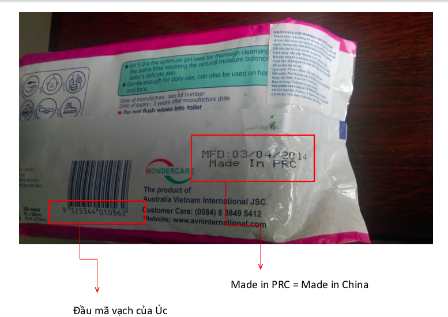 Khăn ướt của công ty Việt Úc có dấu hiệu làm giả bao bì nhãn mác