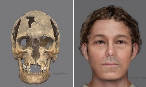 Gương mặt được các nhà khảo cổ học phục dựng của người đàn ông nghi là cướp biển. Ảnh: PA
