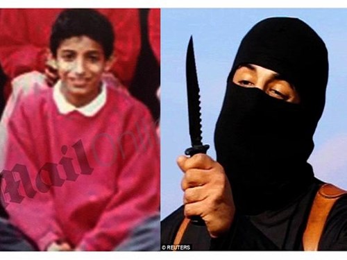 Mohammed Emwazi khi còn là một cậu bé (trái), hiện nay đã trở thành đao phủ khét tiếng của IS