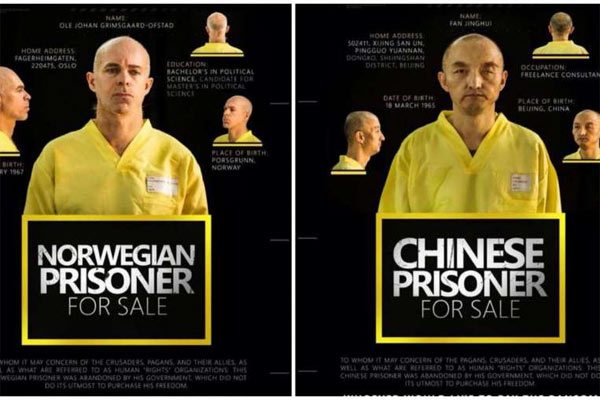 Hình ảnh hai tù nhân Na Uy và Trung Quốc được khủng bố IS rao bán trên Twitter