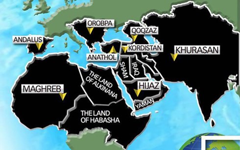 Bản đồ thể hiện tham vọng bành trướng của khủng bố IS trong thời gian tới 