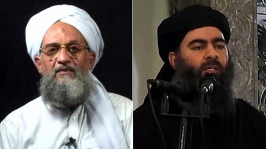 Thủ lĩnh al-Qaeda Ayman al-Zawahiri (trái) và thủ lĩnh khủng bố IS Abu Bakr al-Baghdadi