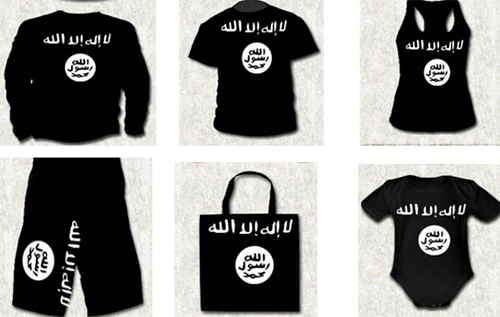 Các mẫu quần áo dành cho người lớn và trẻ em có những ký hiệu tương tự biểu tượng của khủng bố IS