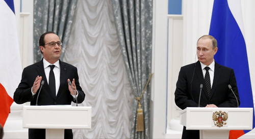 Tổng thống Hollande và Tổng thống Putin trong cuộc họp báo sau hội đàm ở điện Kremlin