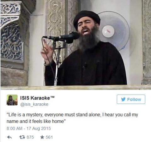 Bức hình chụp thủ lĩnh IS Abu Bakr al-Baghdadi kèm dòng chú thích châm biếm 
