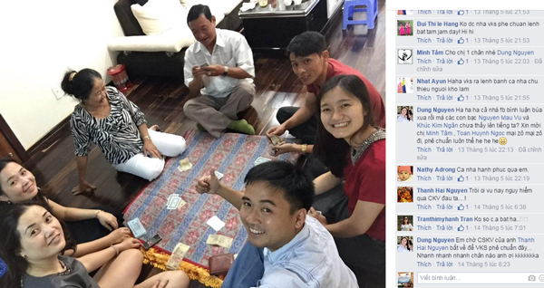 Kiểm sát viên Dung (hàng đầu, góc trái) cho biết mục đích của việc đăng ảnh đánh bạc ăn tiền lên Facebook chỉ để cho vui