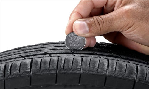 kiểm tra độ hao mòn của lốp xe bằng đồng tiền xu Mỹ