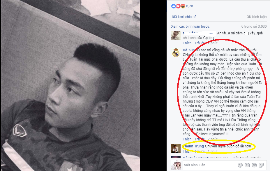 Các bình luận trái chiều xuất hiện liên tục trên Facebook của cầu thủ Hồ Tuấn Tài
