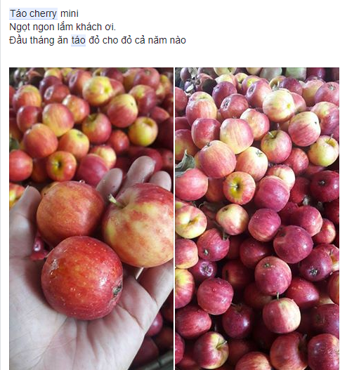 Táo cherry được giao bán trên mạng xã hội