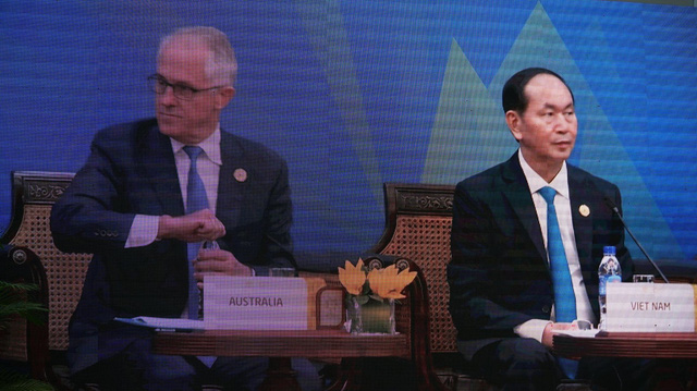 Chủ tịch nước Trần Đại Quang đón Thủ tướng Australia Malcolm Turnbull