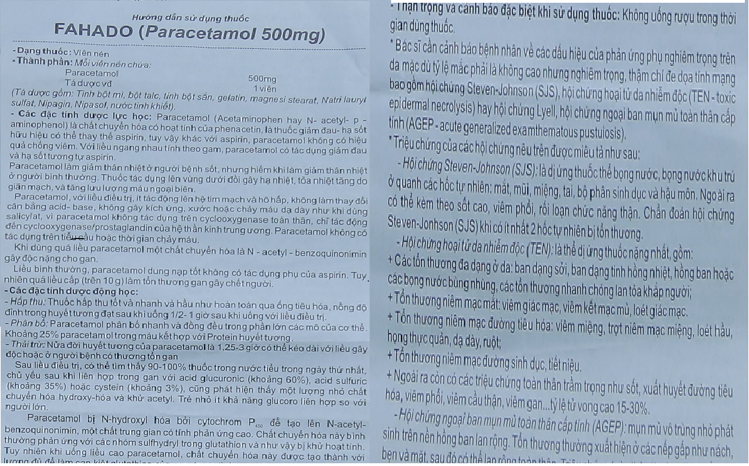  Thuốc  paracetamol có rất nhiều tác dụng phụ nguy hiểm nếu dùng quá liều.