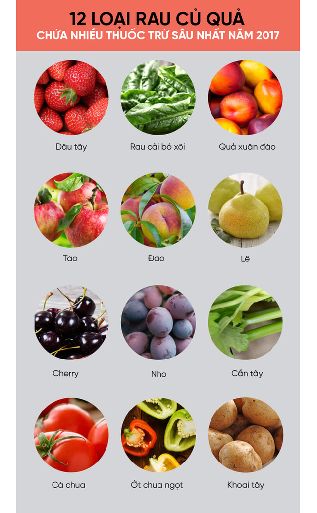 Danh sách các loại hoa quả chứa nhiều thuốc trừ sâu nhất năm 2017. Ảnh minh họa 