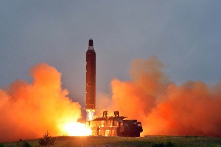 Tên lửa Musudan trong một lần phóng thử của Triều Tiên. Ảnh: Lao Động