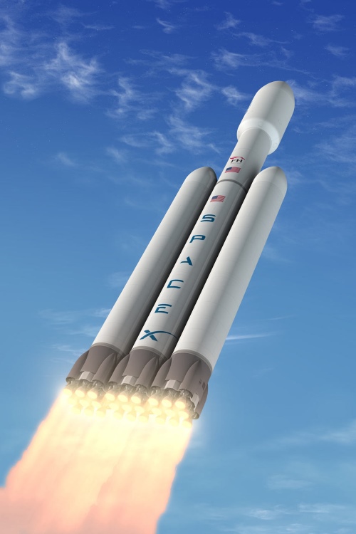 Tên lửa Falcon Heavy chuẩn bị được phóng vào không gian. Ảnh: Khám phá