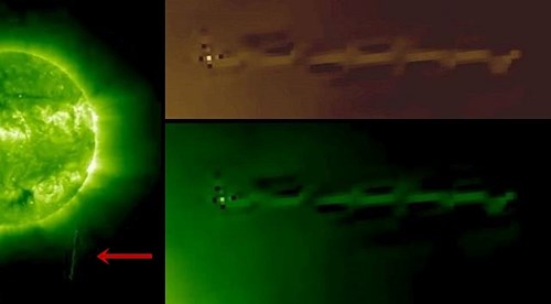 Hình ảnh NASA thu thập được hình vật thể lạ nghi UFO quanh Mặt Trời. Ảnh: ufosightingshotspot. 