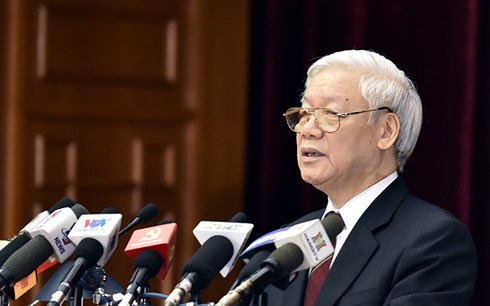 Tổng Bí thư Nguyễn Phú Trọng phát biểu bế mạc hội nghị. Ảnh: báo Đầu Tư