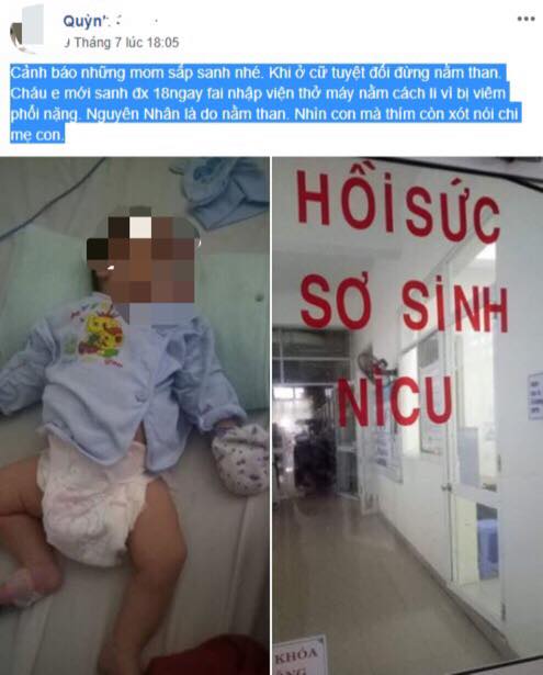  Hình ảnh em bé phải nhập viện được tài khoản Quỳnh G chia sẻ trên trang cá nhân. Ảnh: Facebook