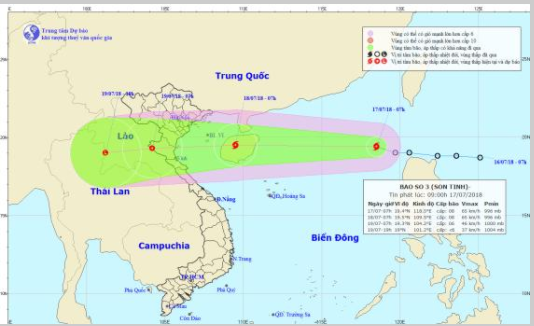  Cơn bão số 3 đang mạnh dần lên và hướng về miền Trung. Ảnh: TTKTTVTU