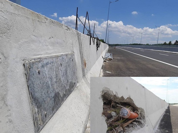  Hình ảnh thân cây chuối được nhét vào trong khối bê tông được người dân chụp lại trên cao tốc Đà Nẵng- Quảng Ngãi  